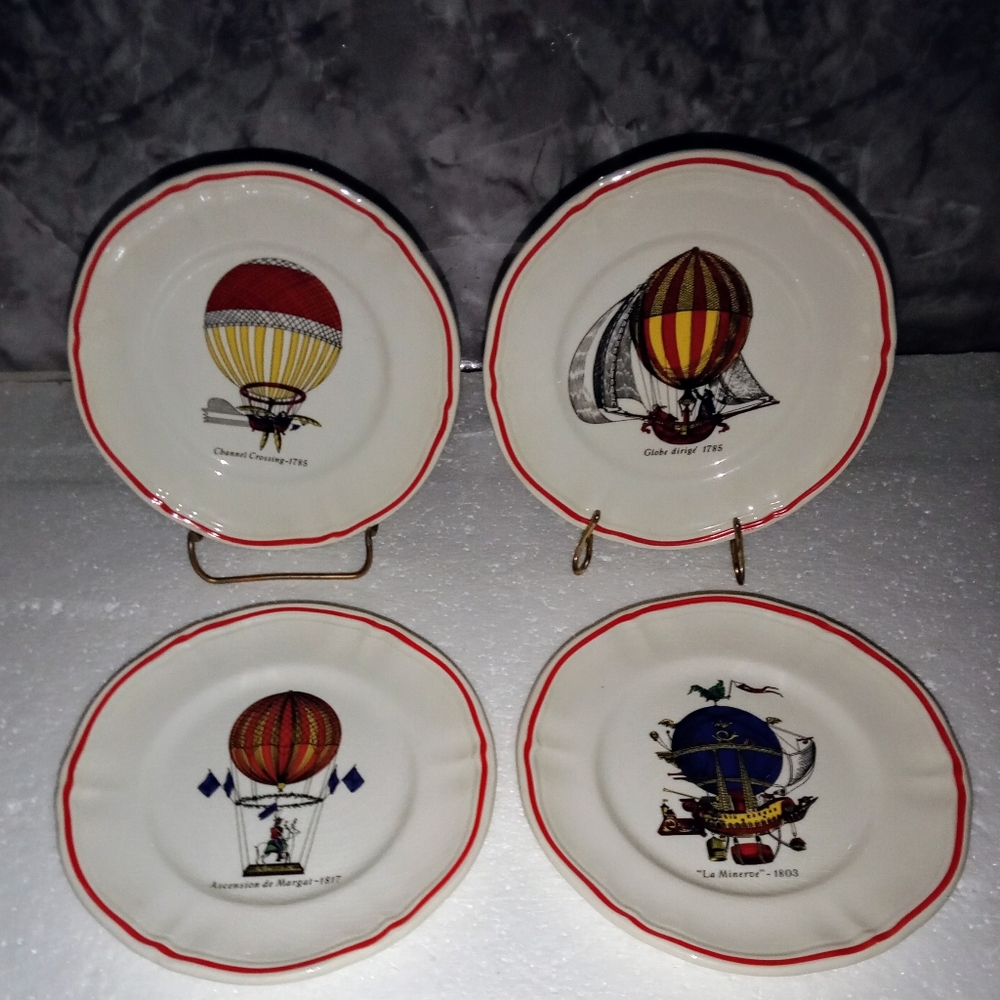 Longchamp French Hot Air Balloon Dessert Plates Set Of 4 with Red Rim - Picture 12 of 14